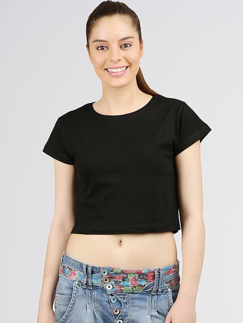 round neck solid crop tee - 16472567 - Standard Image - 1