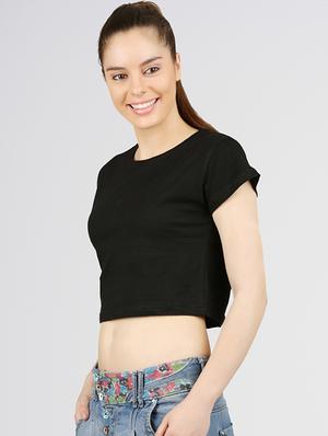 round neck solid crop tee - 16472567 - Standard Image - 2