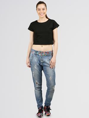 round neck solid crop tee - 16472567 - Standard Image - 4