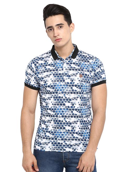 blue printed collared t-shirt - 16472699 - Standard Image - 1