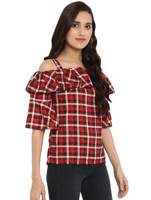 cold shoulder checkered top - 16472951 - Standard Image - 2