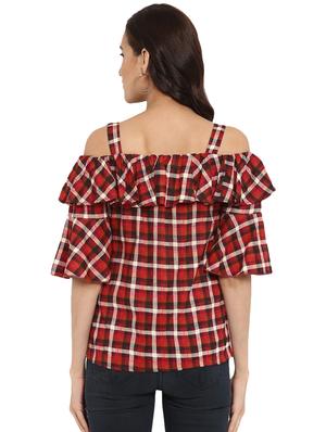 cold shoulder checkered top - 16472951 - Standard Image - 3