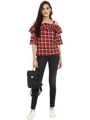 cold shoulder checkered top - 16472951 - Standard Image - 4