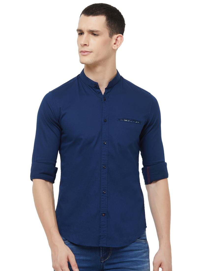 navy blue solid casual shirt - 16473345 - Zoom Image - 1