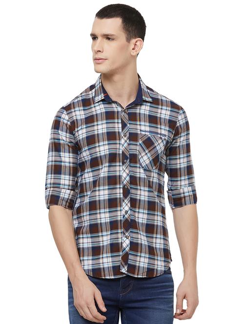 brown checkered casual shirt - 16473357 - Standard Image - 1