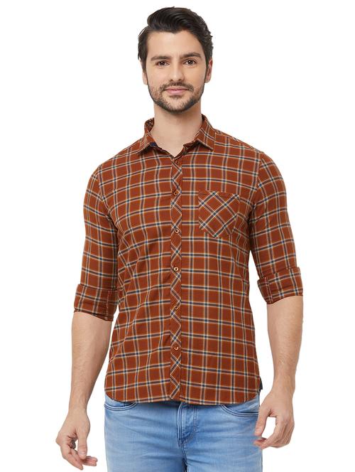 brown checkered casual shirt - 16473363 - Standard Image - 1