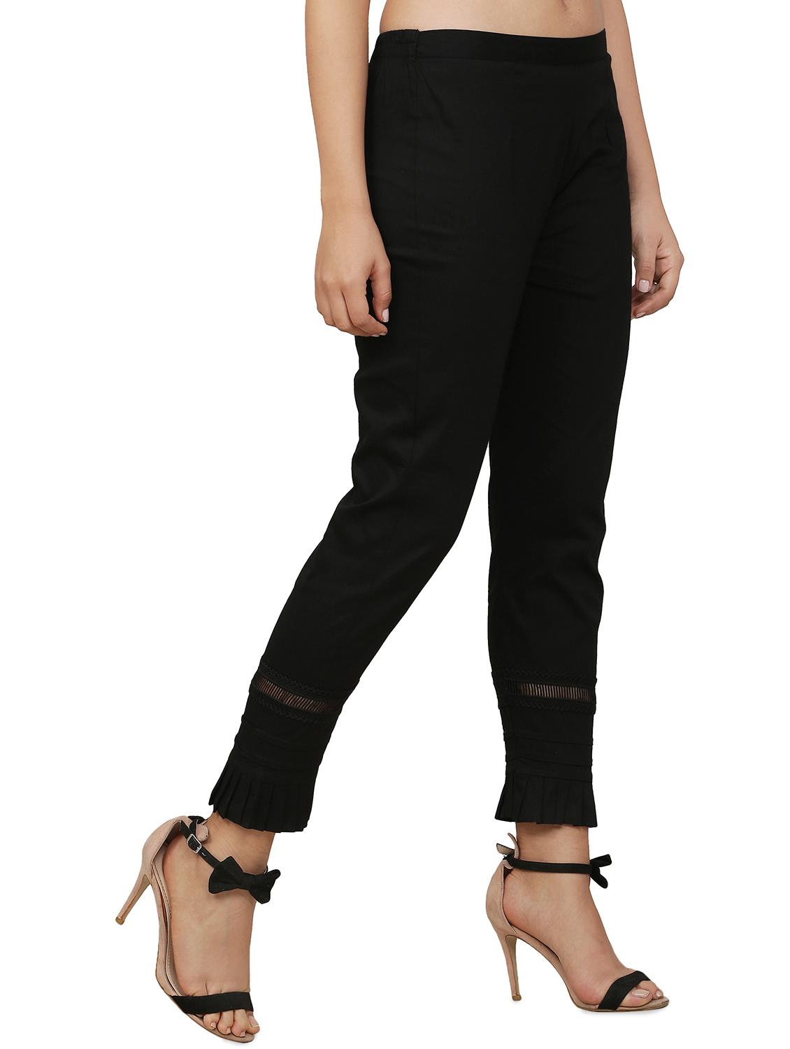 pleated hem lace insert trouser - 16473831 - Zoom Image - 2