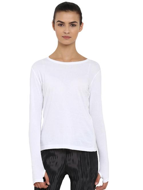 round neck thumb hole sleeved tee - 16473966 - Standard Image - 1