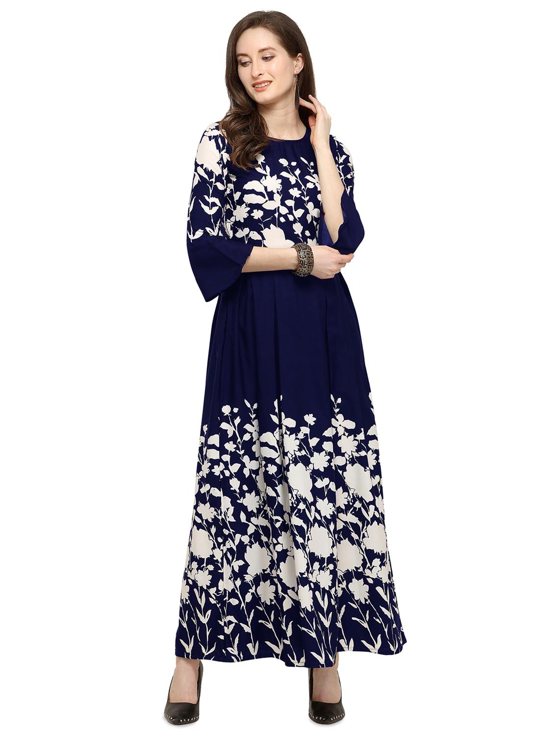 bell sleeved printed a-line gown - 16474294 - Zoom Image - 1