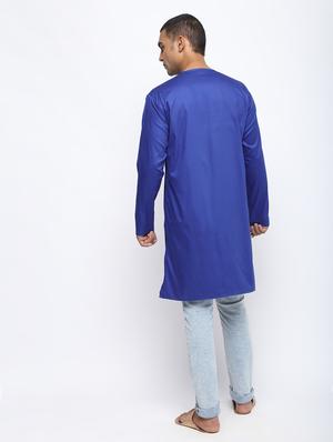 blue solid asymmetric long kurta - 16475098 - Standard Image - 3
