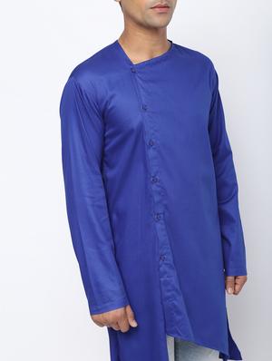 blue solid asymmetric long kurta - 16475098 - Standard Image - 4