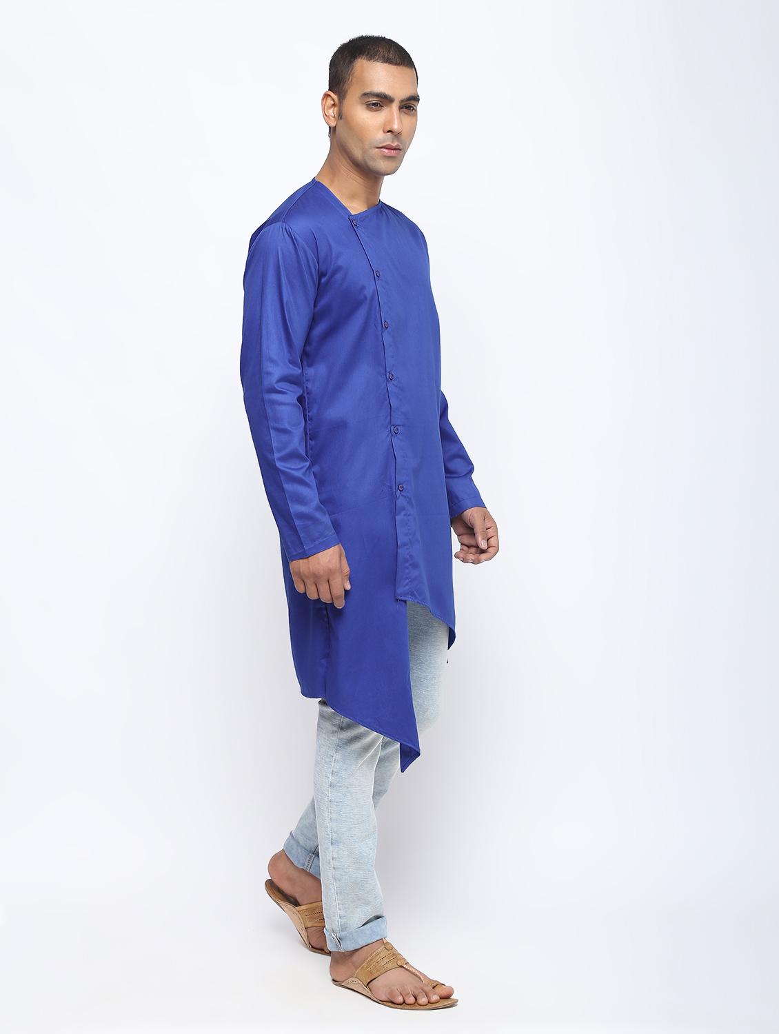 blue solid asymmetric long kurta - 16475098 - Zoom Image - 2