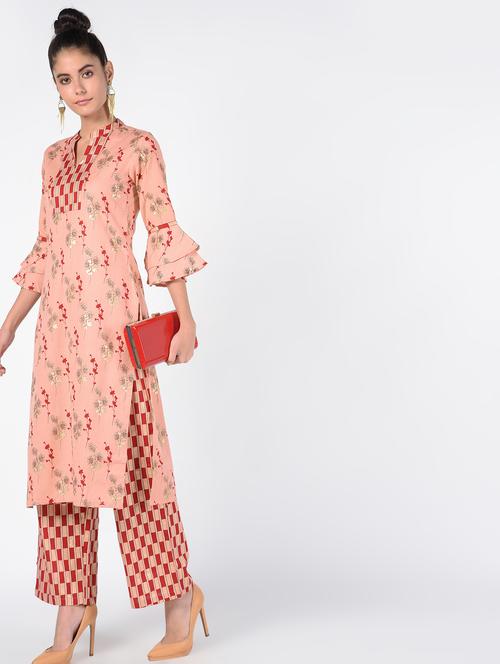 gold print kurta palazzo set - 16476142 - Standard Image - 1
