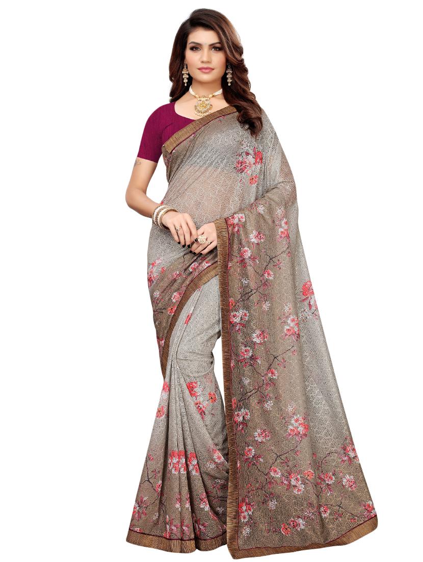 floral printed saree with blouse - 16476582 - Zoom Image - 1