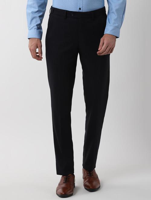 black solid flat front formal trouser - 16478944 - Very Small Image - 1