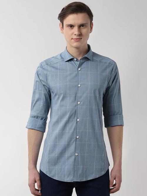 blue checkered casual shirt - 16479120 - Very Small Image - 1