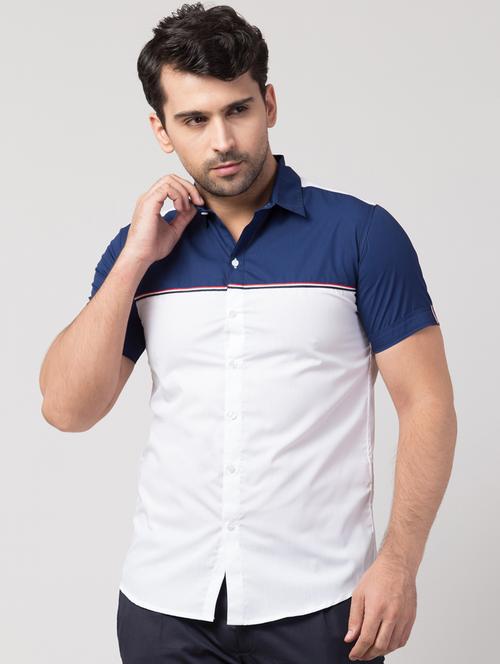 white color block casual shirt - 16479394 - Standard Image - 1
