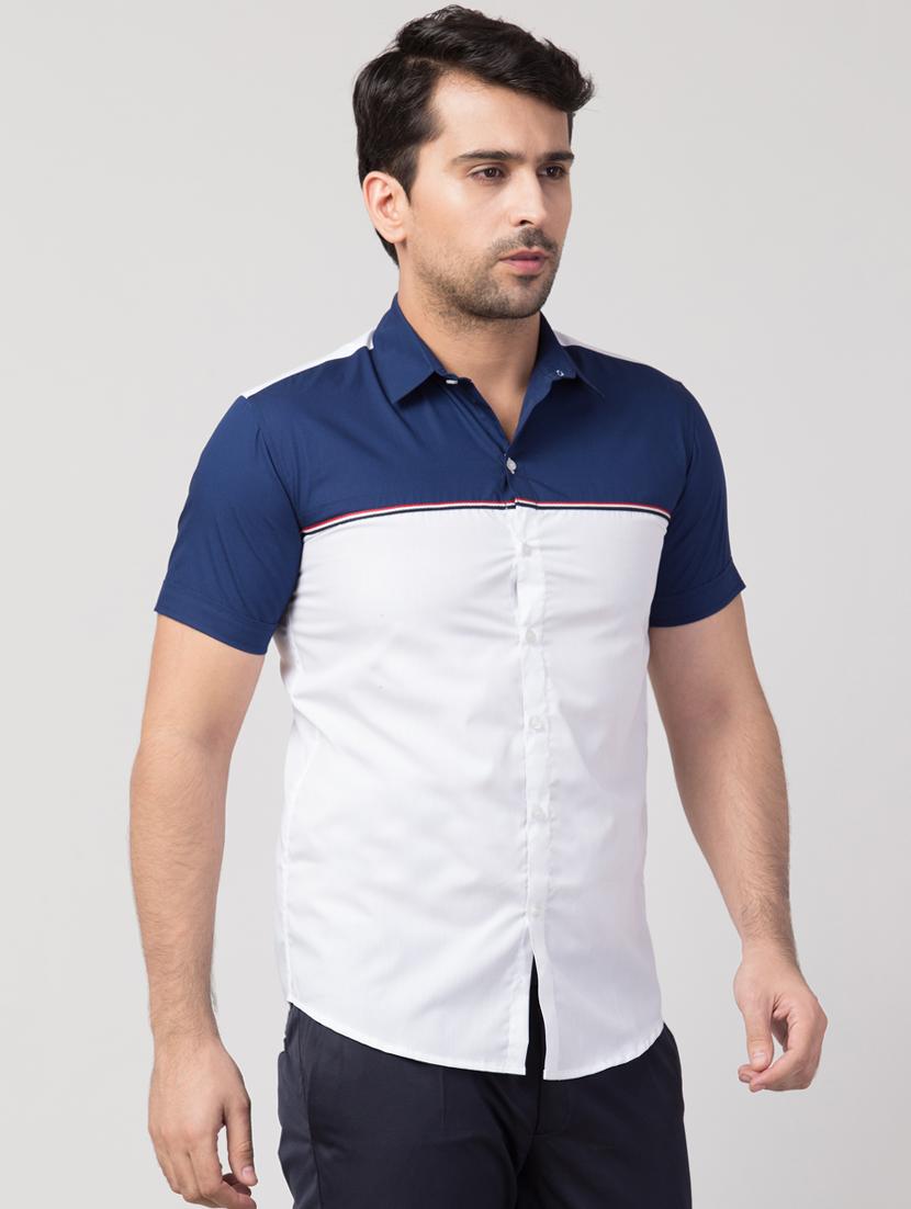 white color block casual shirt - 16479394 - Zoom Image - 2
