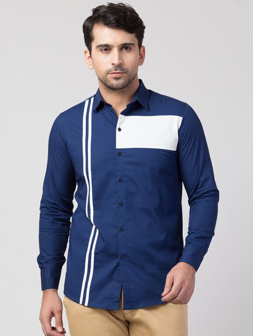 navy blue vertical striped casual shirt - 16479405 - Standard Image - 1