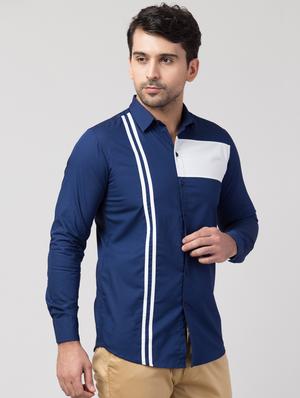navy blue vertical striped casual shirt - 16479405 - Standard Image - 2