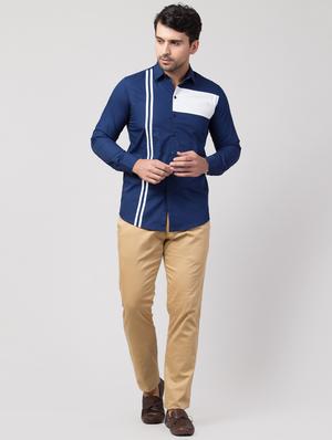 navy blue vertical striped casual shirt - 16479405 - Standard Image - 4