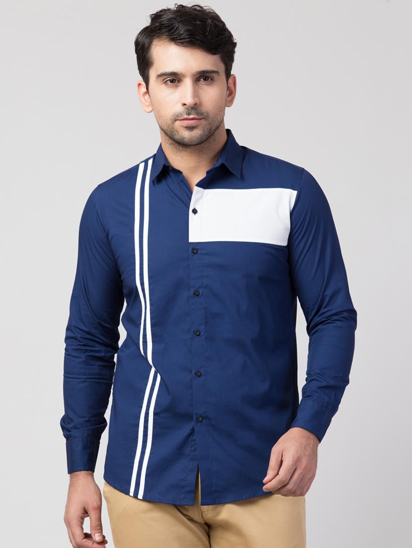 navy blue vertical striped casual shirt - 16479405 - Zoom Image - 1