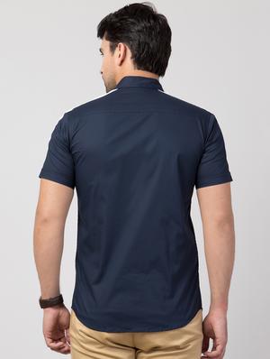 navy blue striped casual shirt - 16479416 - Standard Image - 3