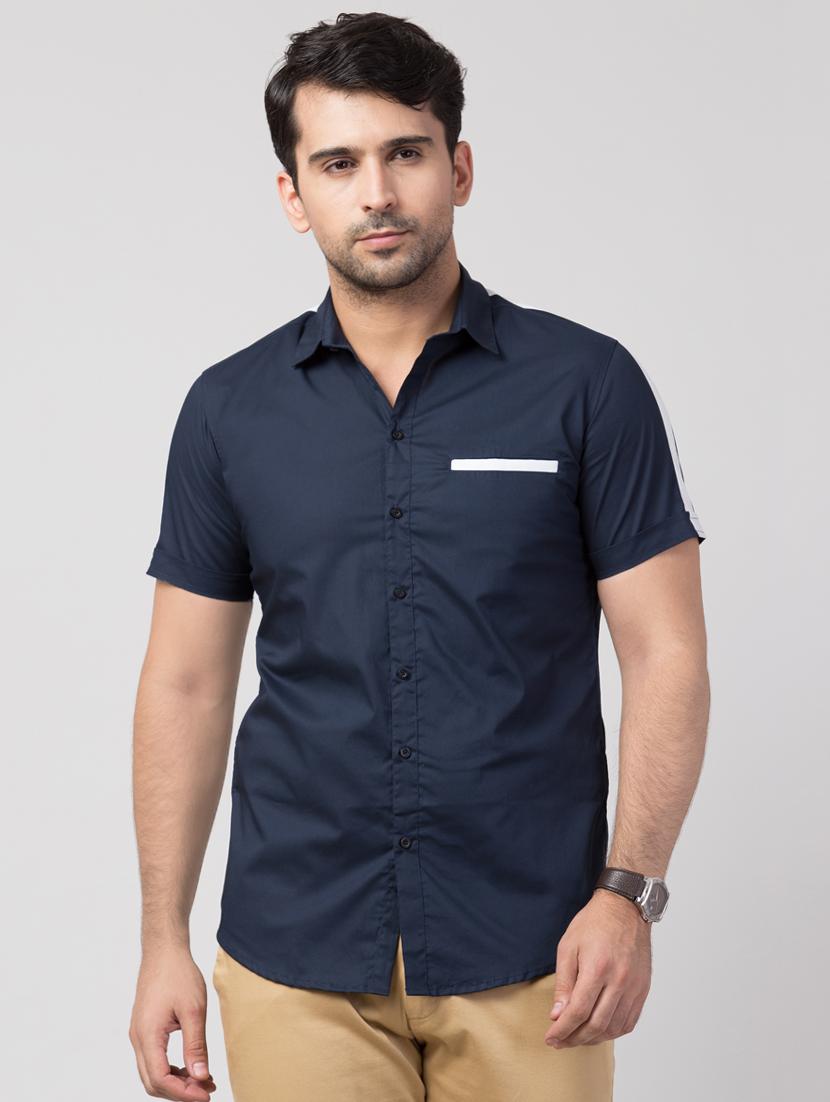 navy blue striped casual shirt - 16479416 - Zoom Image - 1