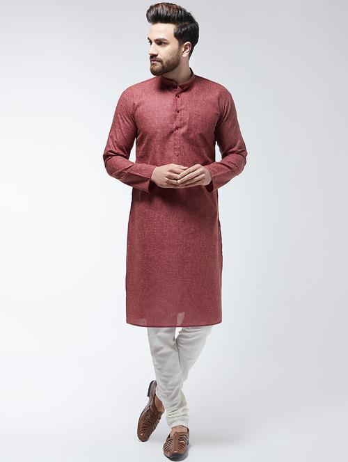 maroon solid kurta pyjama set - 16480007 - Standard Image - 1