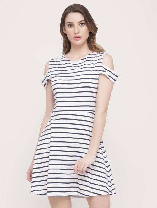 cold shoulder striped skater dress - 16482555 - Very Small Image - 1