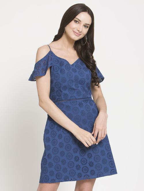 cold shoulder schiffli a-line dress - 16482556 - Standard Image - 1