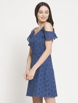 cold shoulder schiffli a-line dress - 16482556 - Standard Image - 2