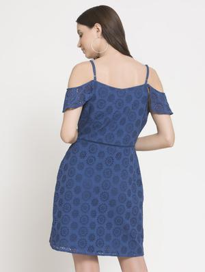 cold shoulder schiffli a-line dress - 16482556 - Standard Image - 3