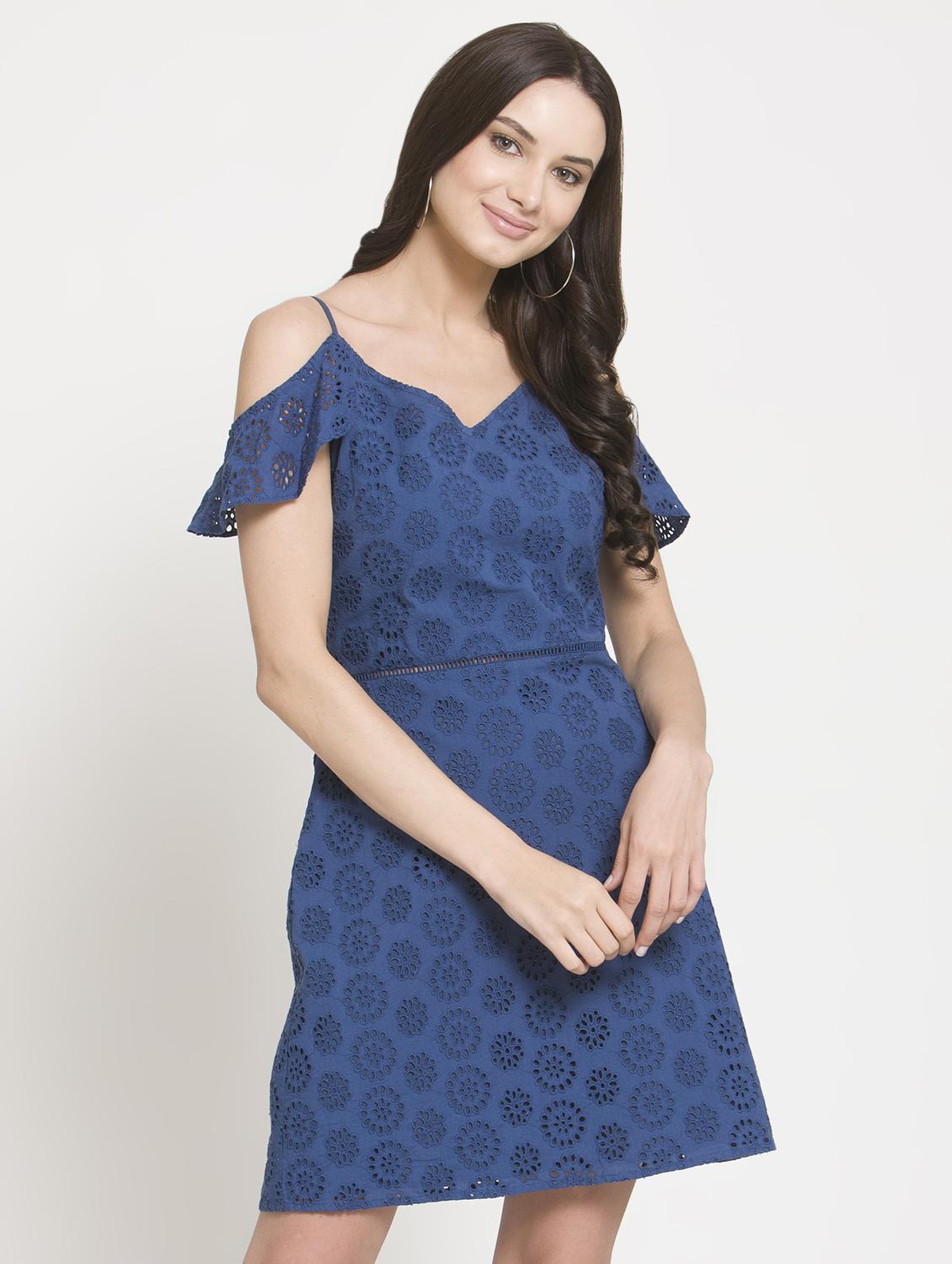 cold shoulder schiffli a-line dress - 16482556 - Zoom Image - 1