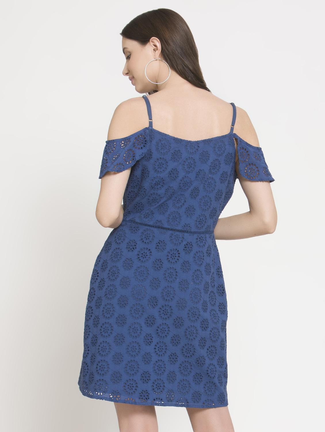 cold shoulder schiffli a-line dress - 16482556 - Zoom Image - 3