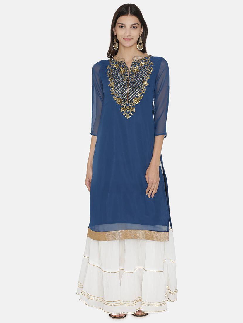 embroidered straight kurta - 16482683 - Zoom Image - 1