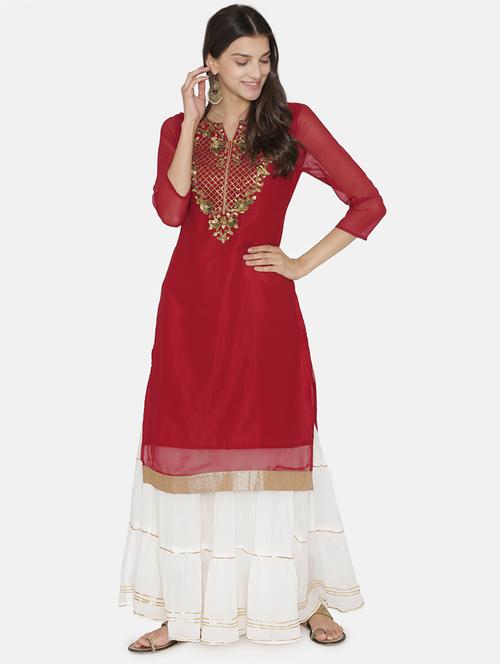 embroidered straight kurta - 16482684 - Standard Image - 1
