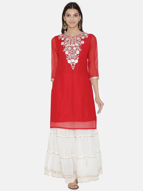 embroidered straight kurta - 16482685 - Standard Image - 1