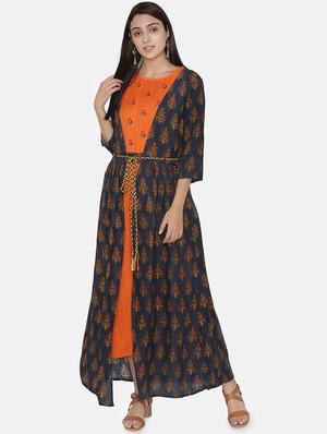 embroidered a-line kurta with jacket - 16482693 - Standard Image - 2