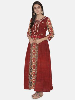 gota work a-line kurta - 16482696 - Standard Image - 2