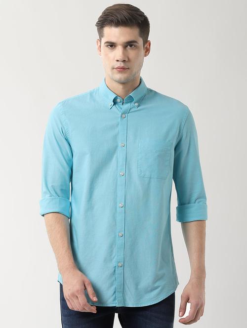 blue solid casual shirt - 16482877 - Standard Image - 1