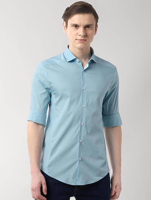blue solid casual shirt - 16482882 - Very Small Image - 1