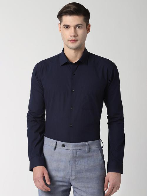 navy blue cotton blend formal shirt - 16482940 - Very Small Image - 1