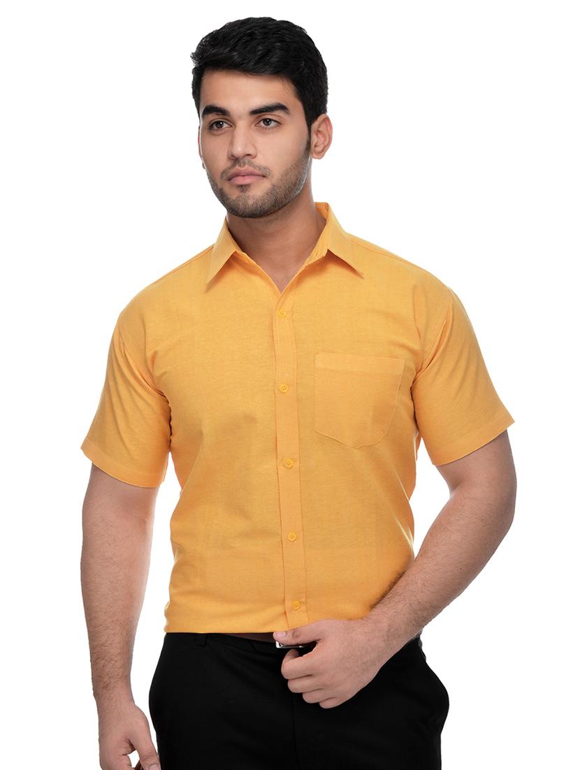 yellow khadi solid formal shirt - 16483173 - Zoom Image - 1