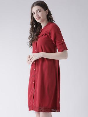 roll up sleeved frill trim a-line dress - 16483242 - Standard Image - 2