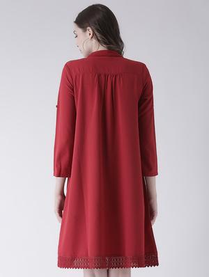 roll up sleeved frill trim a-line dress - 16483242 - Standard Image - 3