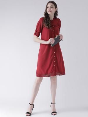 roll up sleeved frill trim a-line dress - 16483242 - Standard Image - 4