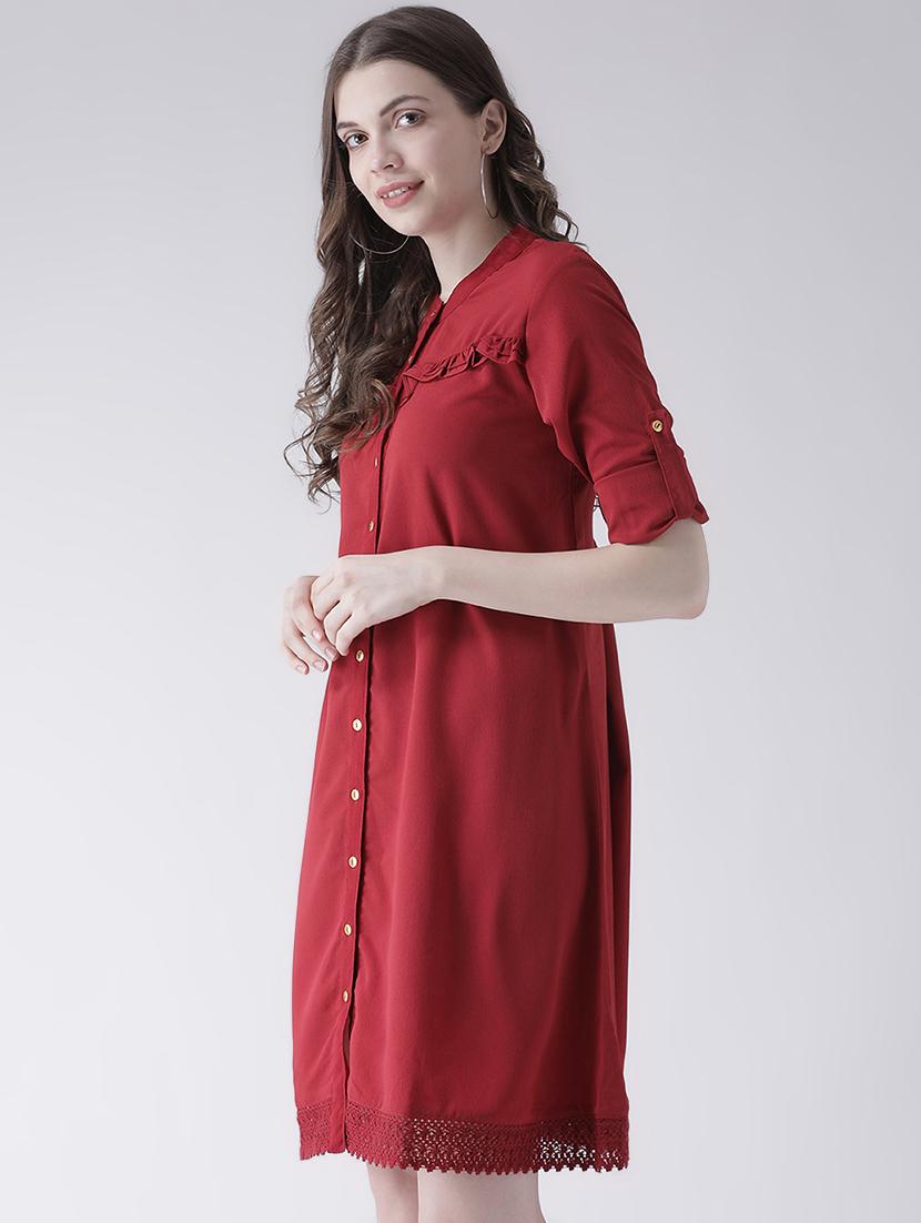 roll up sleeved frill trim a-line dress - 16483242 - Zoom Image - 2