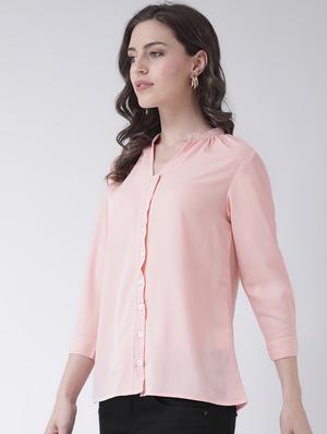 mandarin neck solid shirt - 16483260 - Standard Image - 2
