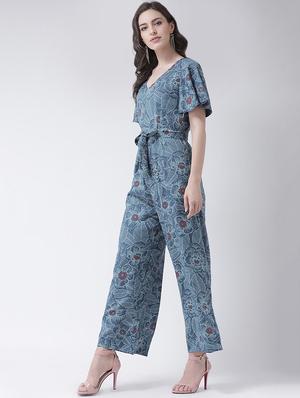 tie knot floral full leg jumpsuit - 16483261 - Standard Image - 2